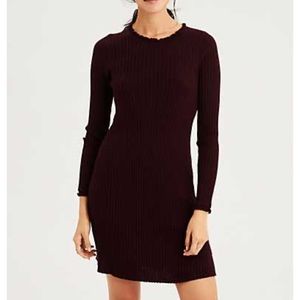 AE Burgundy Lettuce Collar Sweater Dress